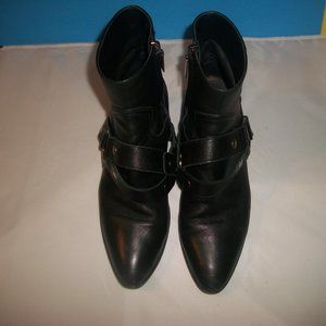 SAINT LAURENT Black-Leather Pointy Toe Cuban Heel Snap-Strap Harness Boots